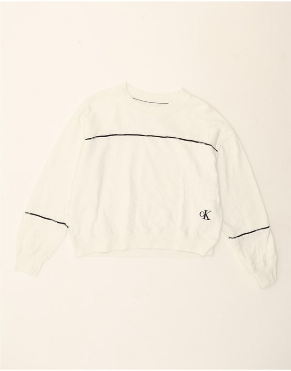 Felpa corta da donna Calvin Klein Jumper UK 14 Medium White Striped
