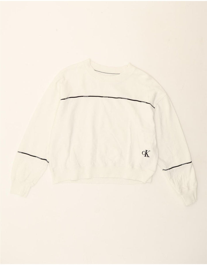 Felpa corta da donna Calvin Klein Jumper UK 14 Medium White Striped