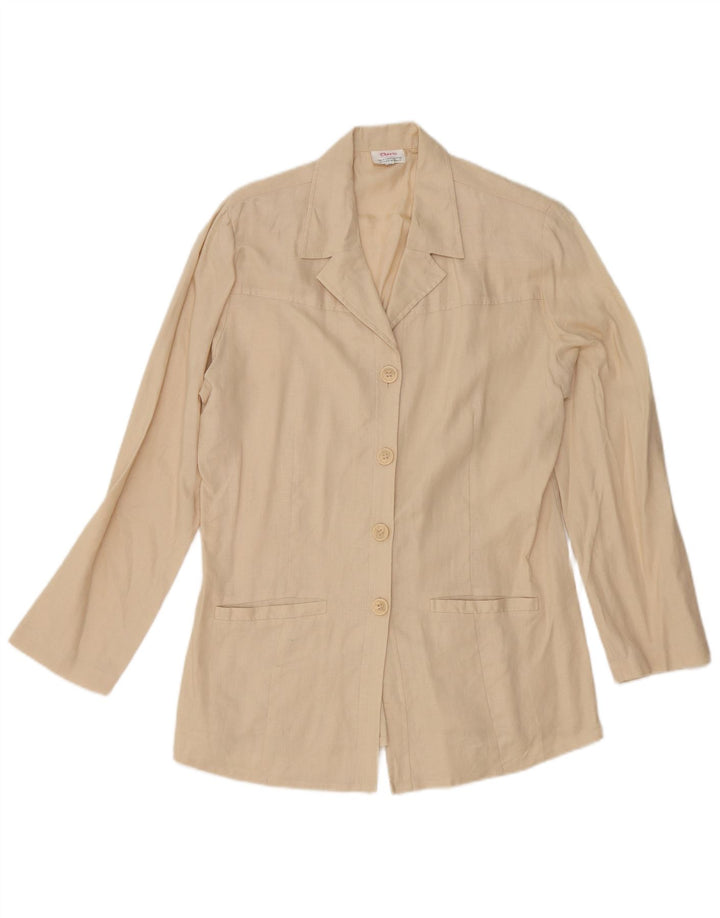 Cherie Giacca Blazer da Donna a 4 Bottoni IT 42/44 Lino Beige Medio
