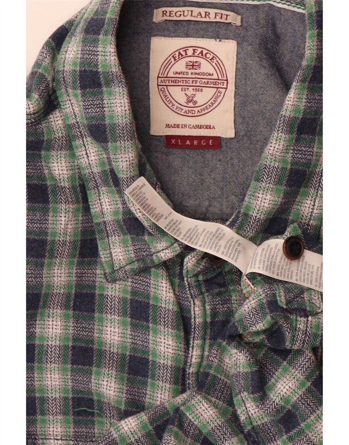 Fat Face Camicia da uomo in flanella vestibilità regolare XL in cotone a quadri verde