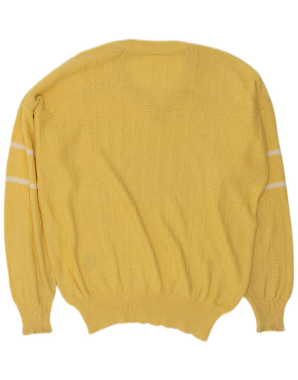 Maglione vintage da uomo con scollo a V XL a righe gialle