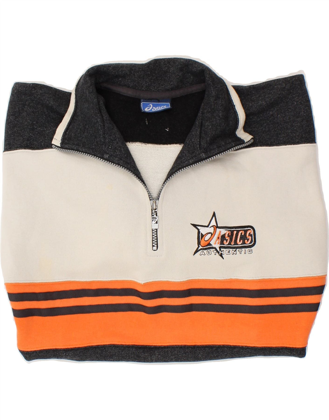 Felpa ASICS da uomo con zip e collo, maglione grande, colore nero, in cotone color block