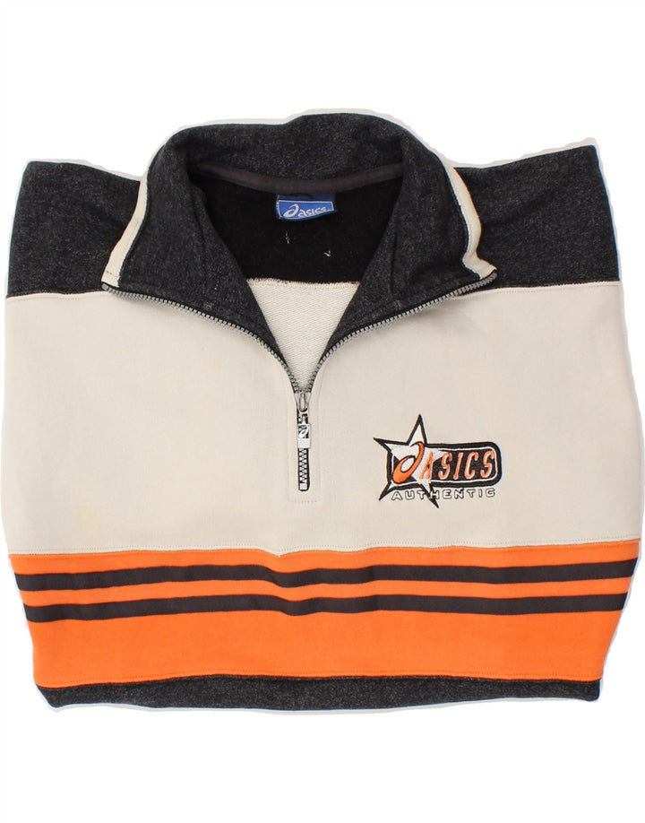 Felpa ASICS da uomo con zip e collo, maglione grande, colore nero, in cotone color block