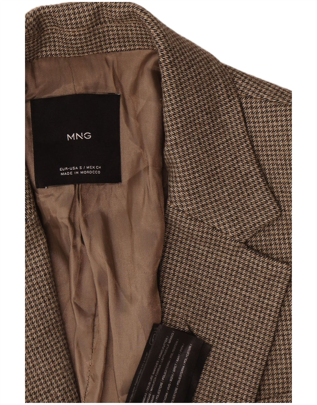 Giacca blazer da donna a 1 bottone Mango UK 10 piccolo pied de poule marrone