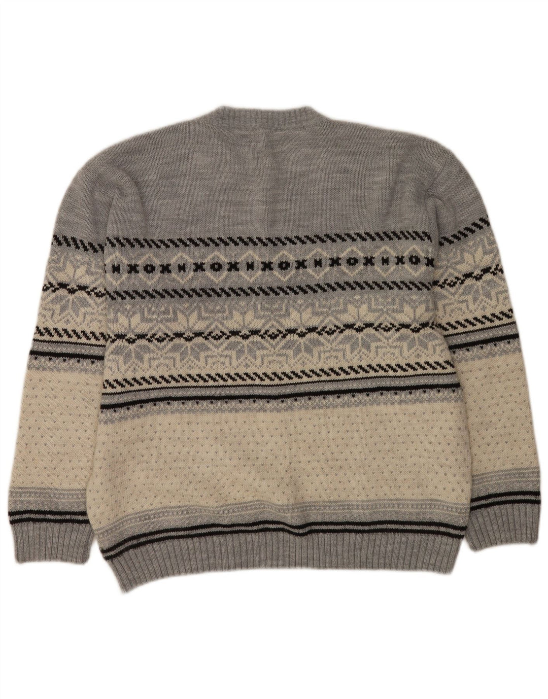 Maglione girocollo da uomo vintage in acrilico Fair Isle grigio medio