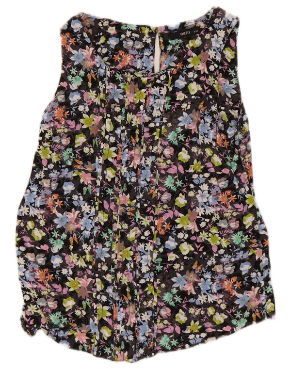 Camicetta senza maniche da donna Oasis UK 8 piccola viscosa floreale nera