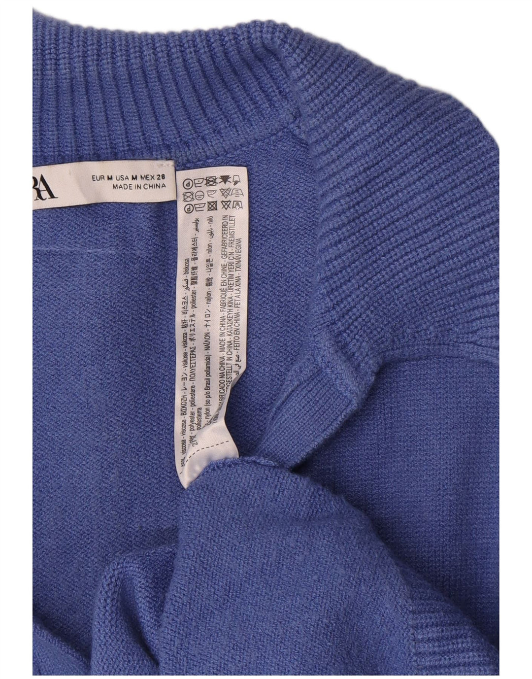 Maglione maglione collo alto da donna Zara UK 14 viscosa blu medio