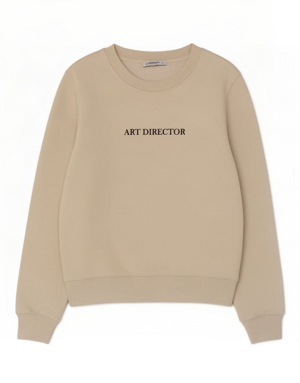 Zara Womens Graphic Crop Sweatshirt Jumper UK 10 Small Beige Polyester