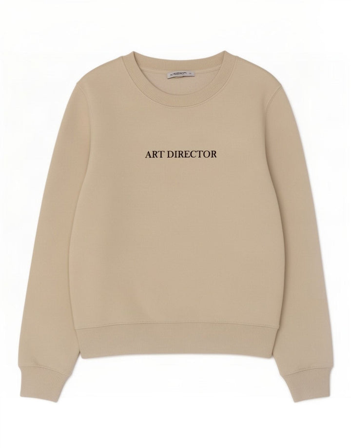 Felpa corta da donna Zara con grafica, maglione UK 10, piccola, poliestere beige