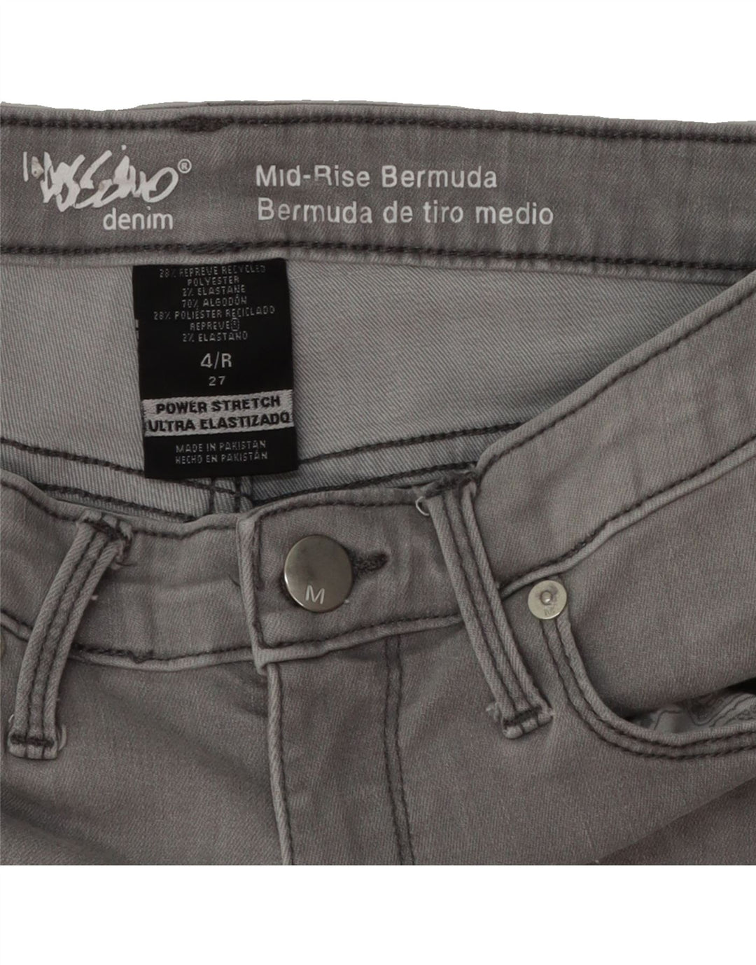 MOSSIMO Womens Mid Rise Bermuda Denim Shorts US 4 Small W27  Grey Vintage Mossimo and Second-Hand Mossimo from Messina Hembry 