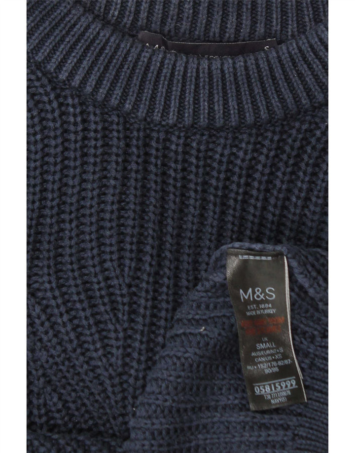 Maglione da uomo con scollo a barca Marks & Spencer piccolo in cotone blu navy