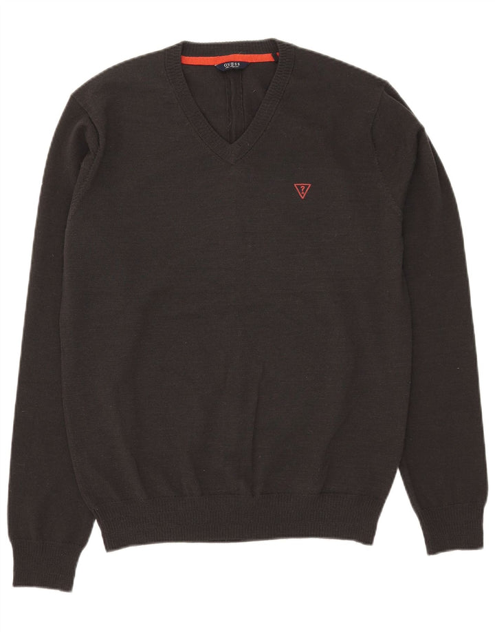 Guess Maglione da uomo con scollo a V in acrilico grigio medio