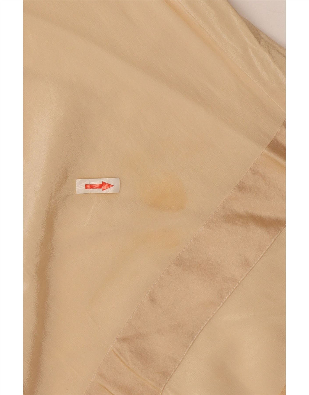 Top camicetta a maniche lunghe da donna vintage UK 14 Seta geometrica beige grande