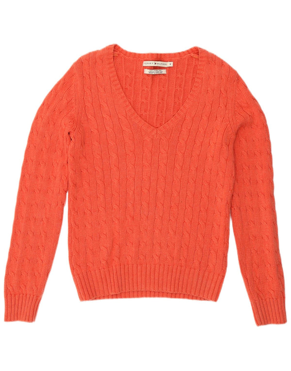 Maglione maglione con scollo a V da donna Tommy Hilfiger UK 14 Cotone rosa medio