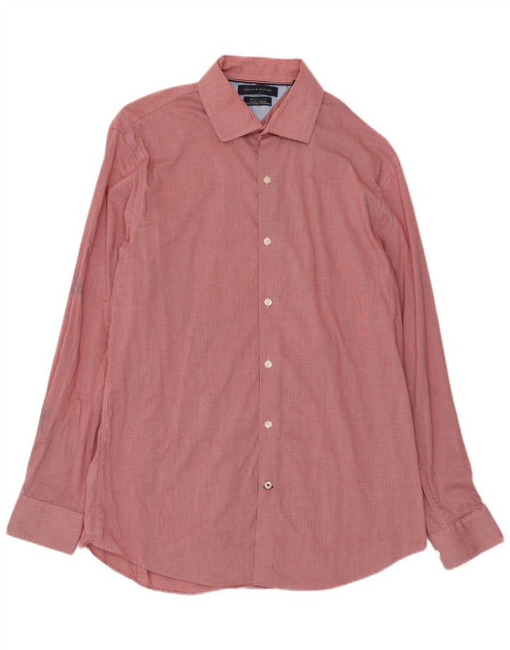 Camicia da uomo Tommy Hilfiger Flex Slim Fit taglia 16 grande pied de poule rosso