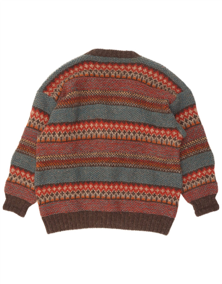 Maglione cardigan da uomo vintage grande Fair Isle multicolore