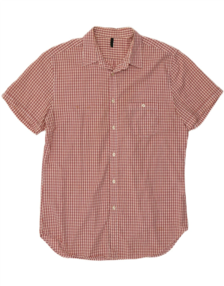 Camicia a maniche corte da uomo Benetton XL in cotone a quadri rossi