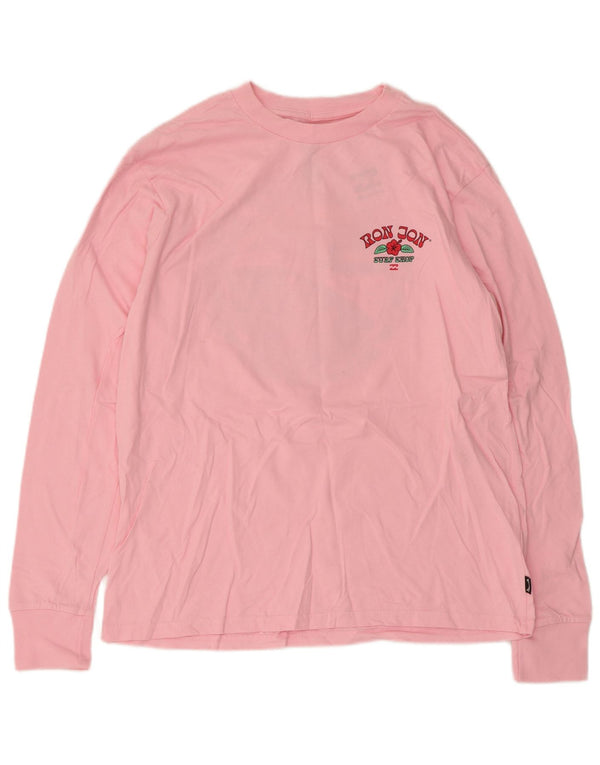 Top grafico da donna Billabong manica lunga UK 10 piccolo cotone rosa