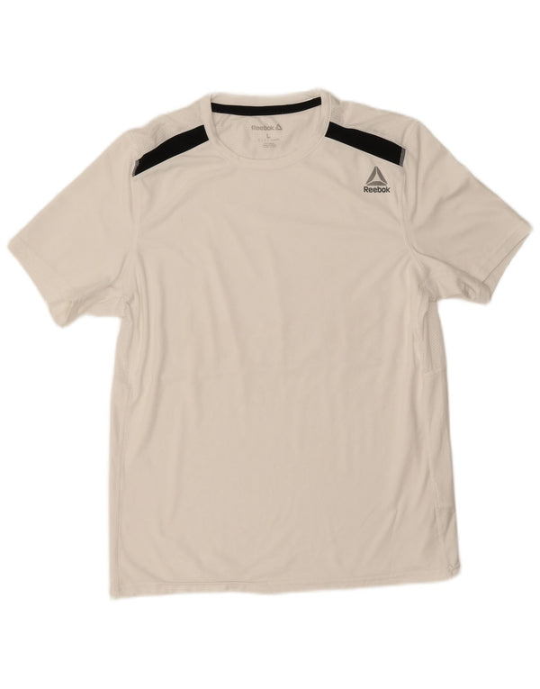 T-shirt Reebok da uomo Top Large in poliestere color block bianco
