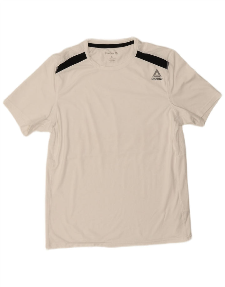 T-shirt Reebok da uomo Top Large in poliestere color block bianco