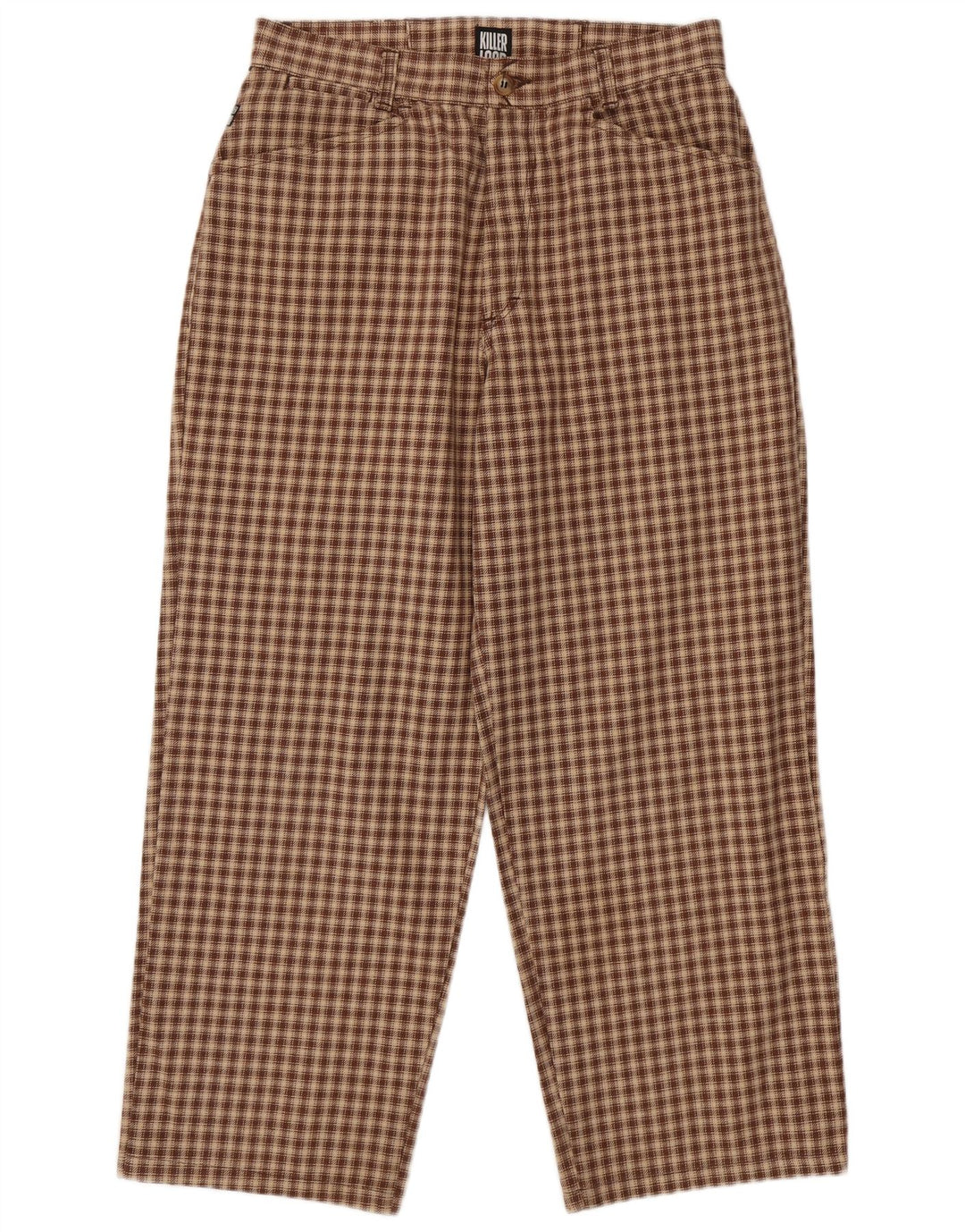 KILLER LOOP Pantaloni casual affusolati da uomo W32 L28 in cotone a quadri marroni