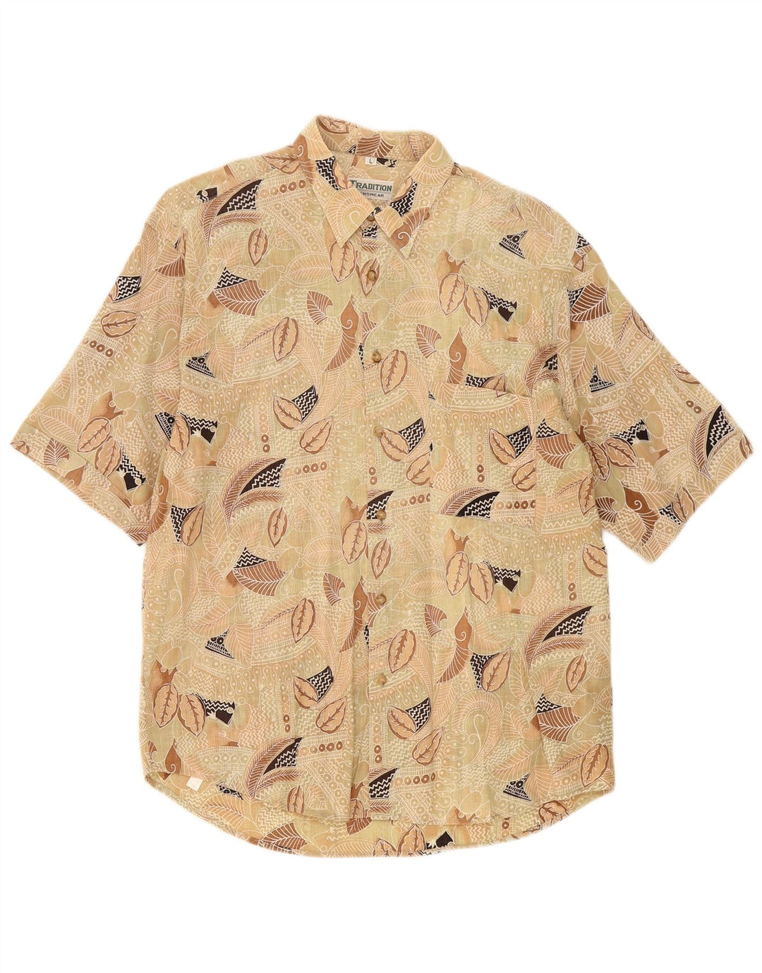 Camicia da uomo vintage in cotone floreale beige grande
