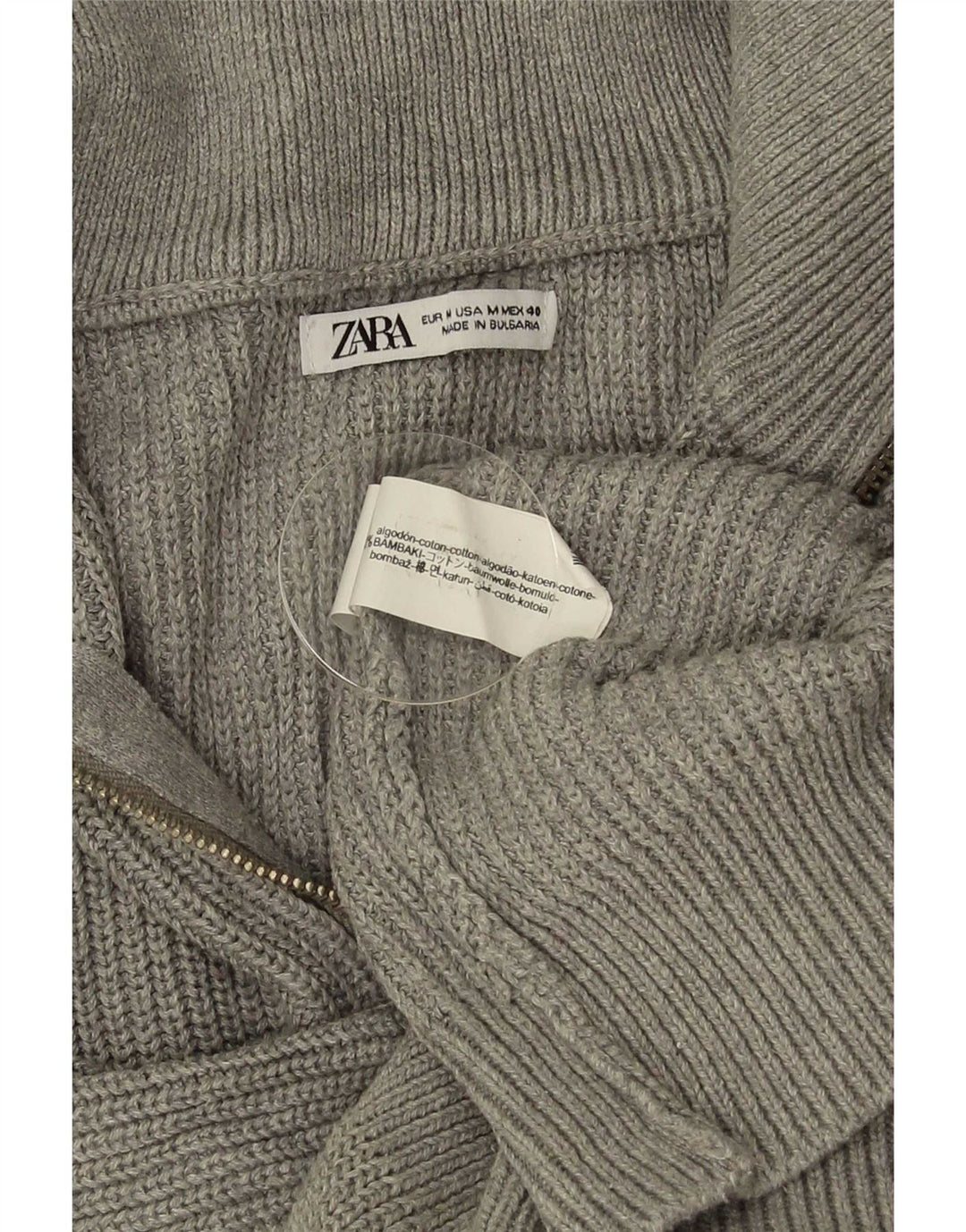 Maglione Zara da uomo con zip e collo in cotone grigio medio