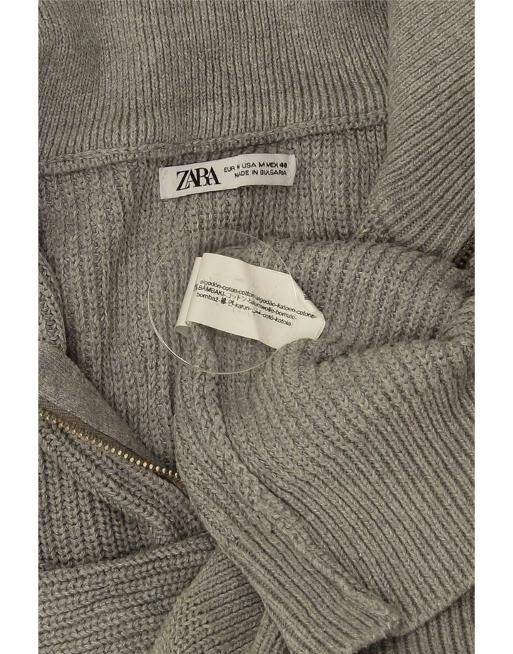 Maglione Zara da uomo con zip e collo in cotone grigio medio