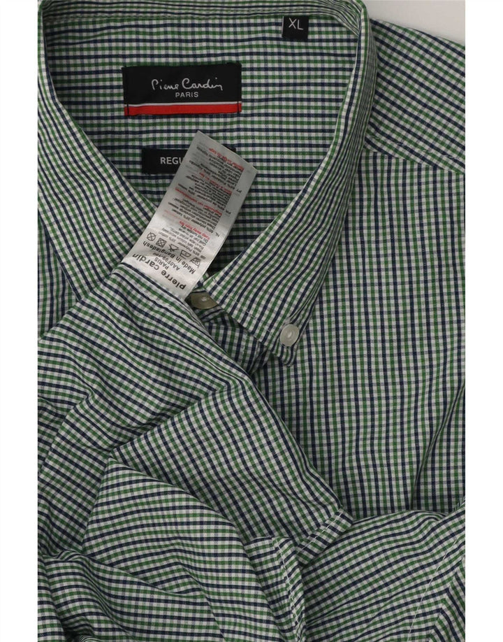 Camicia Pierre Cardin da uomo vestibilità regolare XL poliestere a quadretti verde