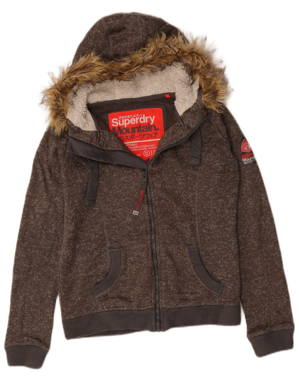 Felpa con cappuccio e zip da donna Superdry UK 14 Cotone screziato marrone medio