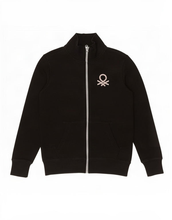Benetton Boys Graphic Tracksuit Top Jacket 11-12 Years 2XL Black Cotton