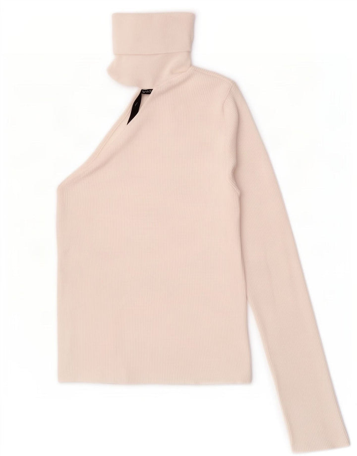 Top corto monospalla a maniche lunghe da donna Zara UK 12 Viscosa bianca media