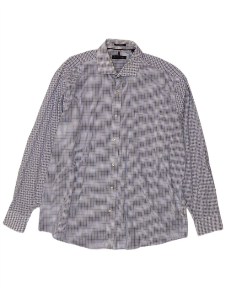 Tommy Hilfiger Camicia da uomo elasticizzata vestibilità regolare taglia 17 17 1/2 XL a quadri blu
