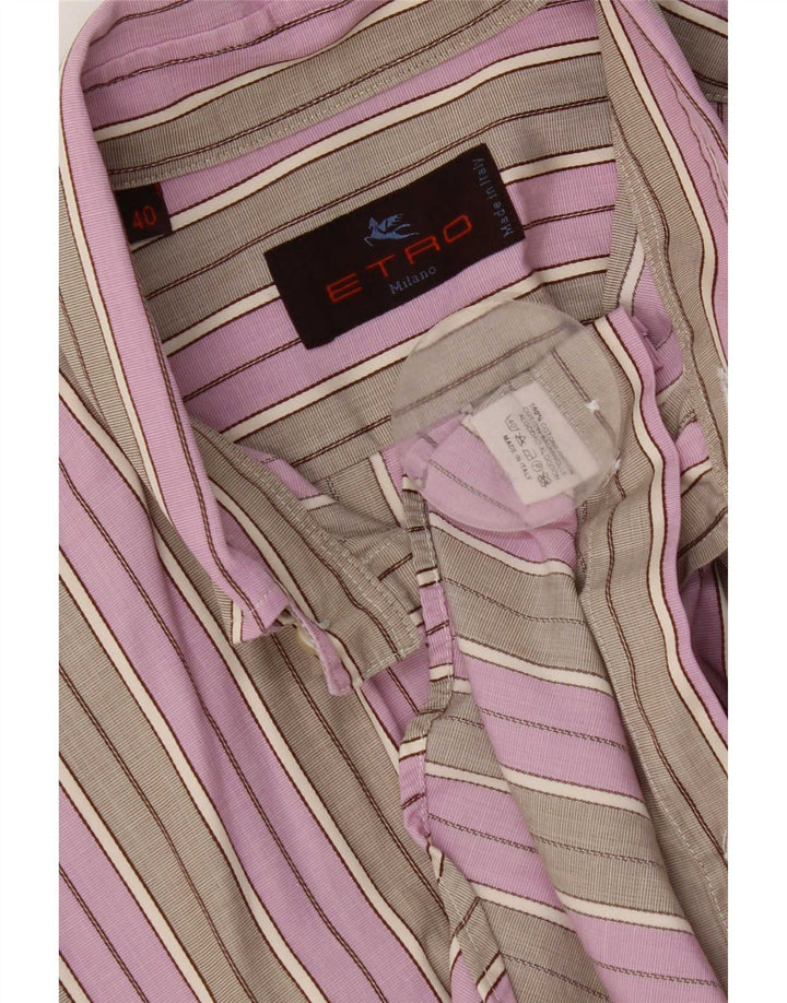 Camicia Etro Uomo Taglia 40 Cotone Rigato Grigio Medio