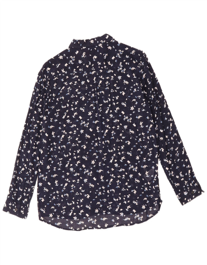 Camicia da donna con motivo astratto Eddie Bauer UK 16 grande cotone blu navy