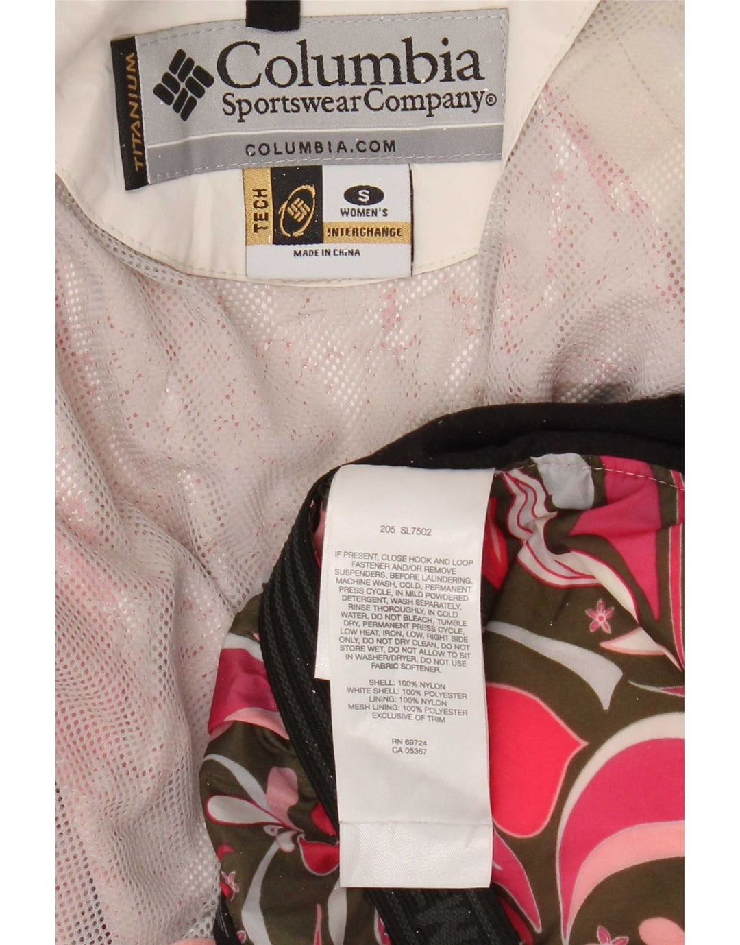 Giacca da sci con cappuccio da donna Columbia UK 10 Small nylon color block bianco