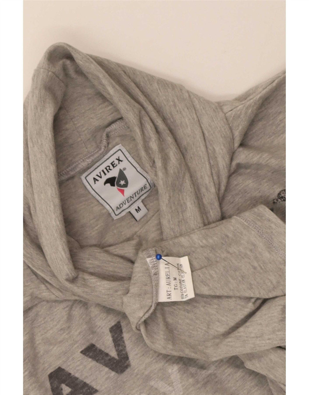 Top grafico da donna Avirex manica lunga UK 12 Cotone grigio medio
