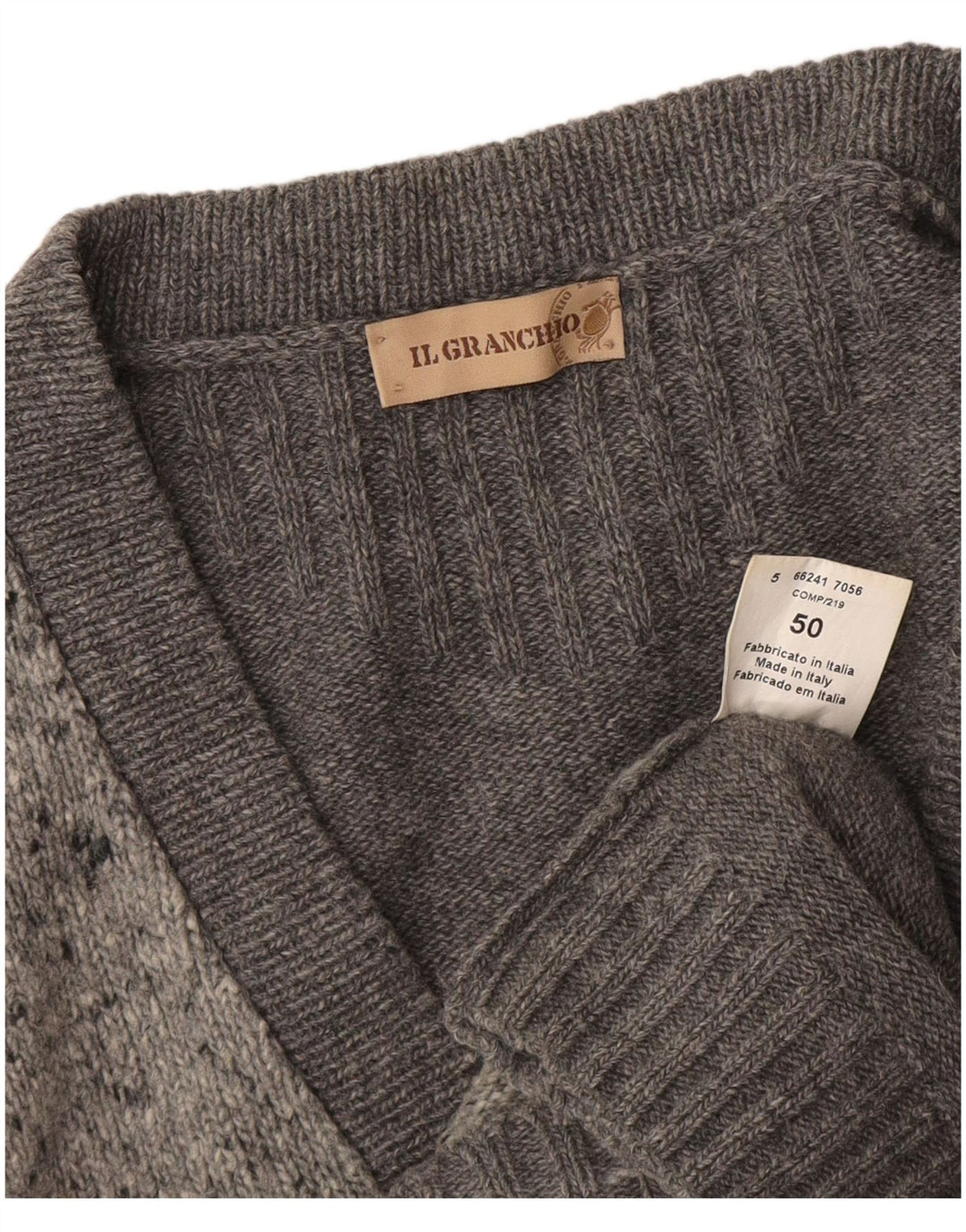 Maglione Cardigan Uomo Il Granchio IT 50 Lana Maculata Grigio Medio