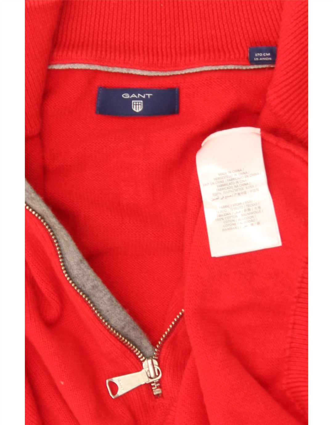 Maglione Gant da ragazzo con zip e collo 14-15 anni in cotone rosso