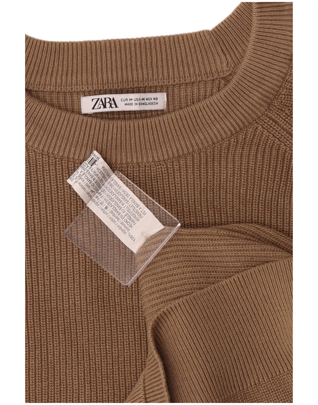 Maglione maglione girocollo da uomo Zara in cotone marrone medio