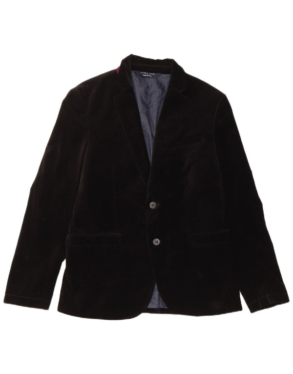 Giacca blazer in velluto da uomo a 2 bottoni Zara EU 50 cotone nero medio