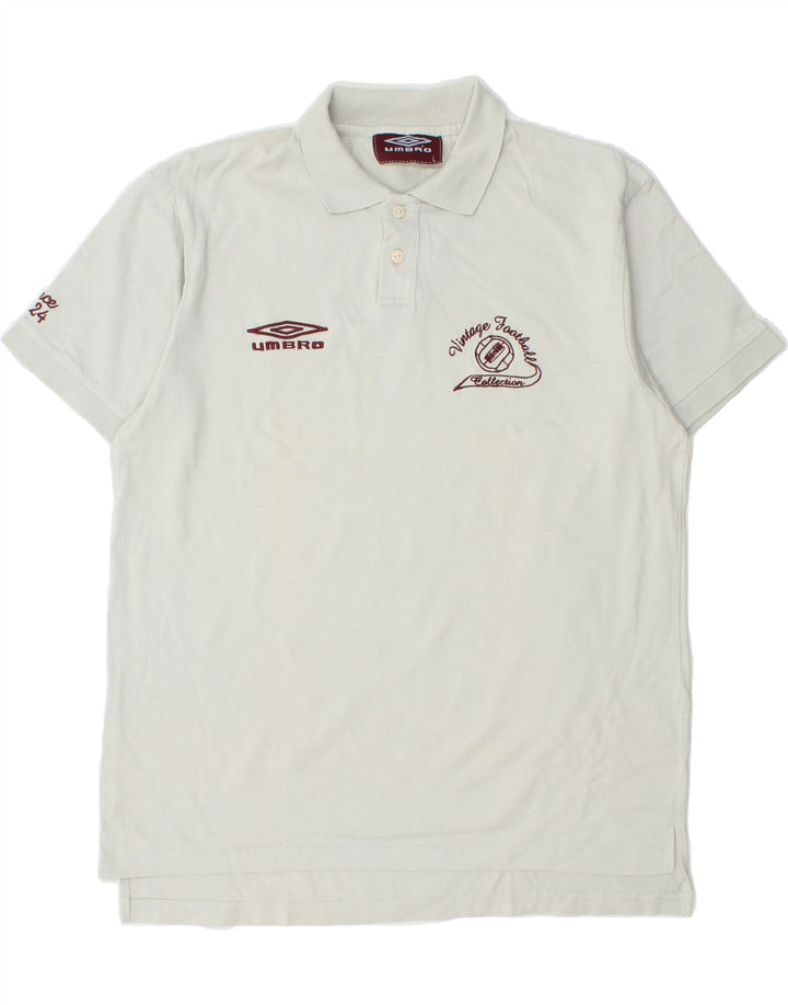 UMBRO Mens Graphic Polo Shirt Large Off White Cotton Vintage Umbro and Second-Hand Umbro from Messina Hembry 