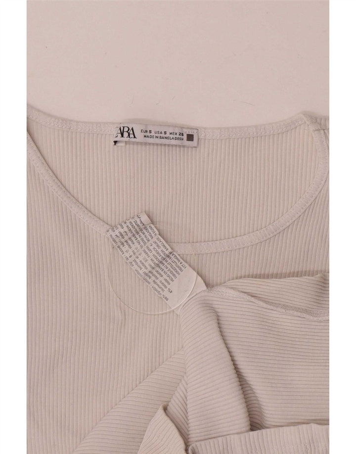 Top corto a pipistrello corto da donna Zara UK 8 piccolo cotone bianco