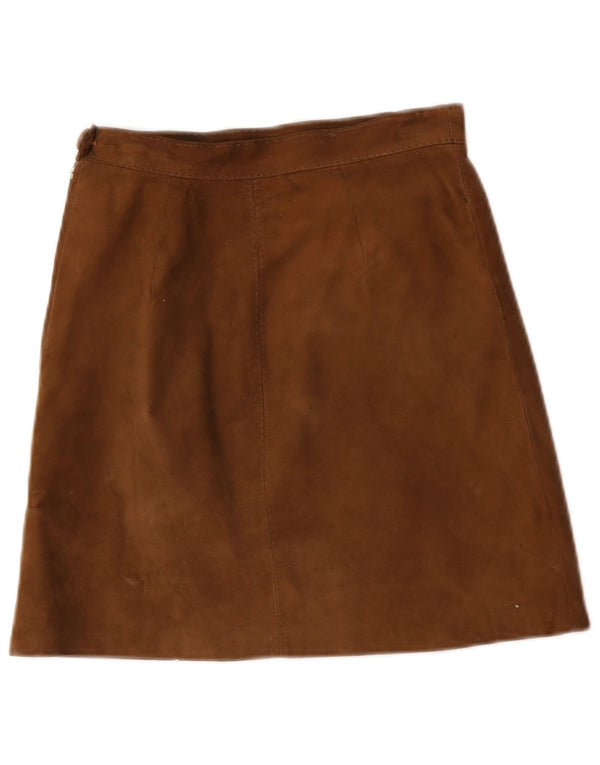 Minigonna vintage da donna in pelle scamosciata W24 piccola marrone