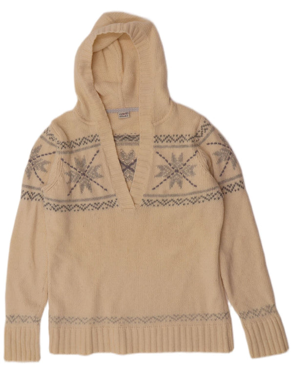 Maglione con cappuccio da donna Esprit UK 20 2XL Lana d'agnello Fair Isle bianco sporco