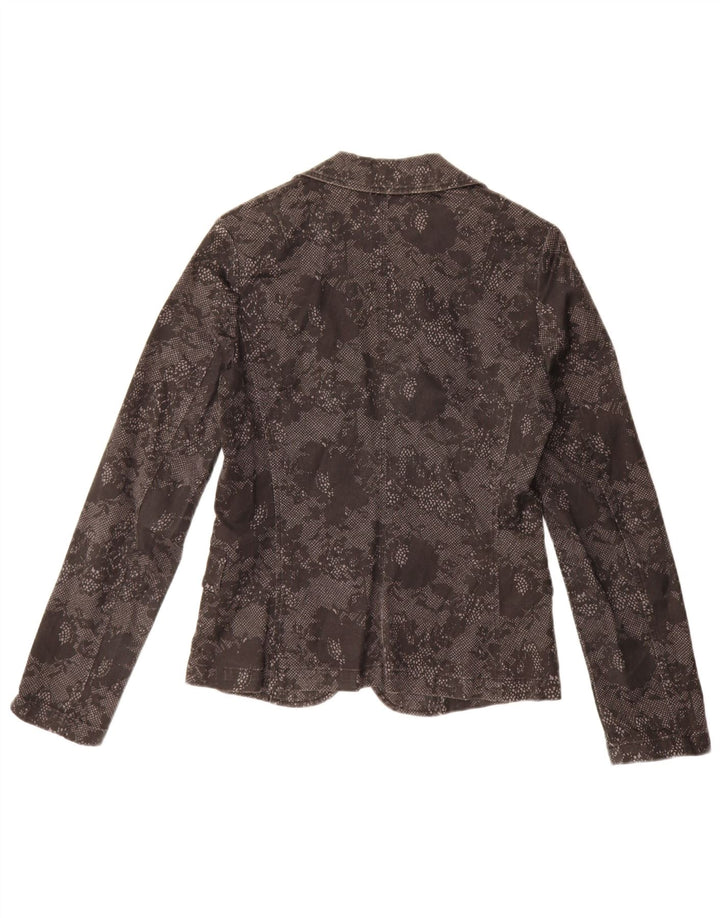 Giacca blazer da donna a 1 bottone Benetton UK 10 piccolo cotone floreale nero