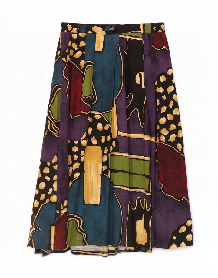 Gonna longuette da donna vintage UK 12 media W33 multicolore geometrica