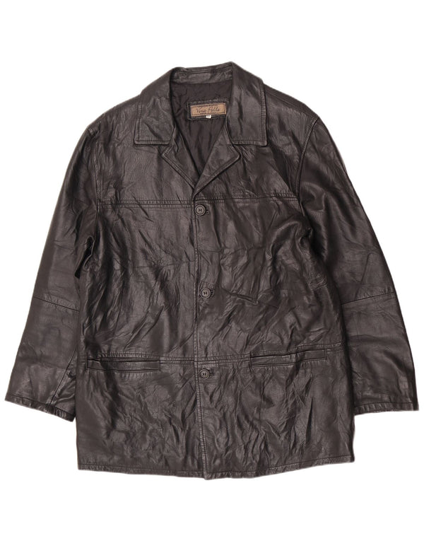 Giacca in pelle vintage da uomo UK 38 media nera classica