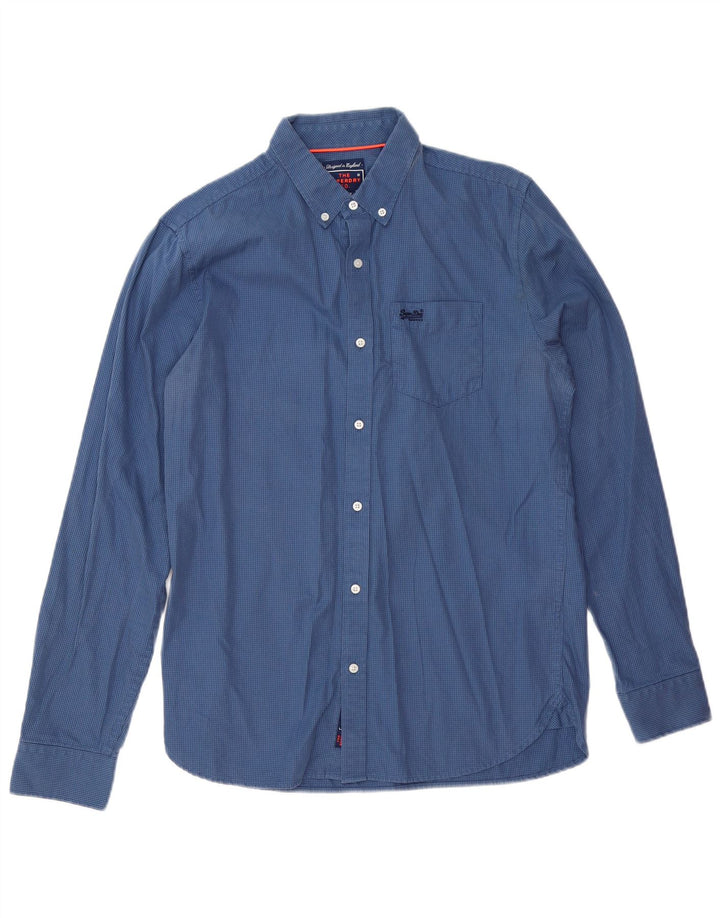 Camicia da uomo SUPERDRY in cotone pied de poule blu medio