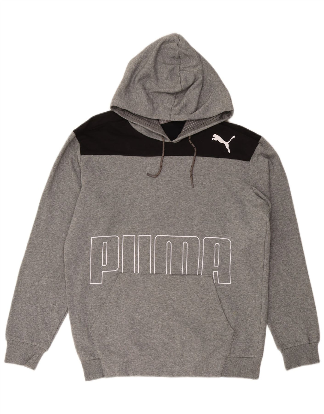 Felpa con cappuccio grafica da uomo PUMA in cotone color block grigio medio